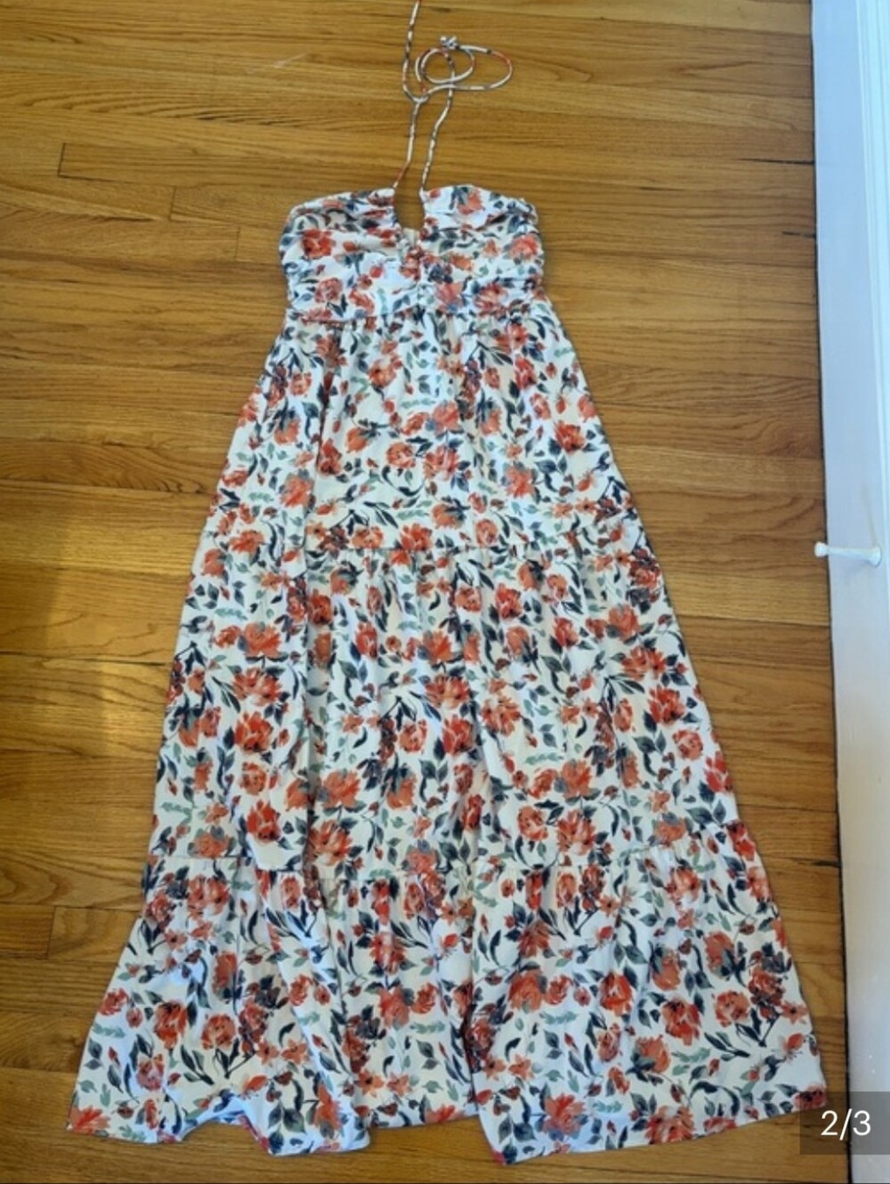Tiered Floral Maxi Skirt in Cream with Orange Blooms - Picture 3 of 3